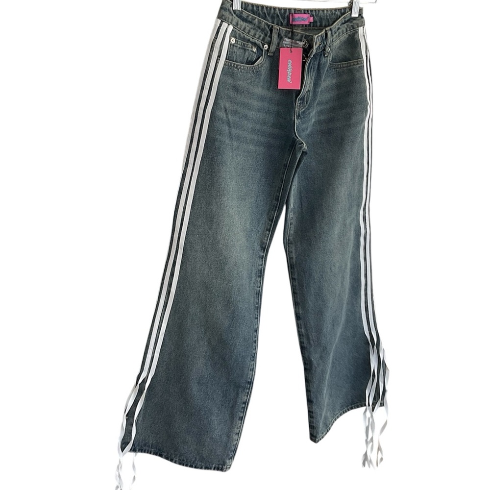 Edikted Denim Wide Leg Jeans with White Accents